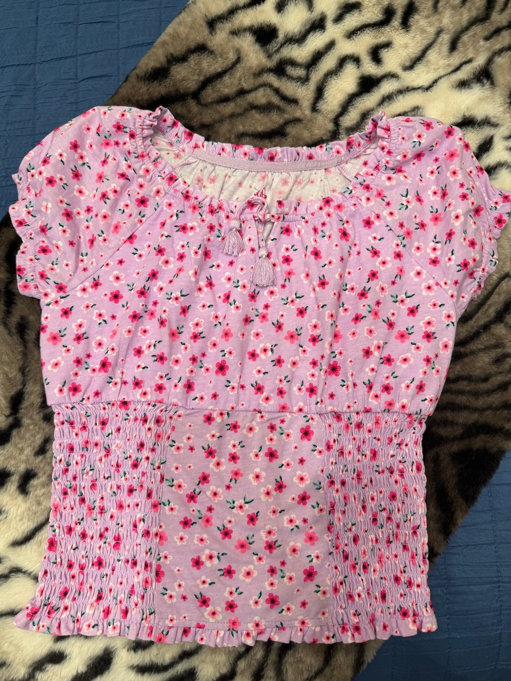 Girls' Justice Pink Floral Smocked Top